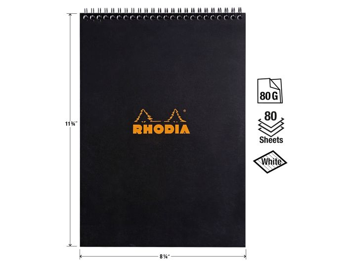 Rhodia Classic-Black  Wirebound Notepad - Lined - 8 1/4 x 11 3/4"