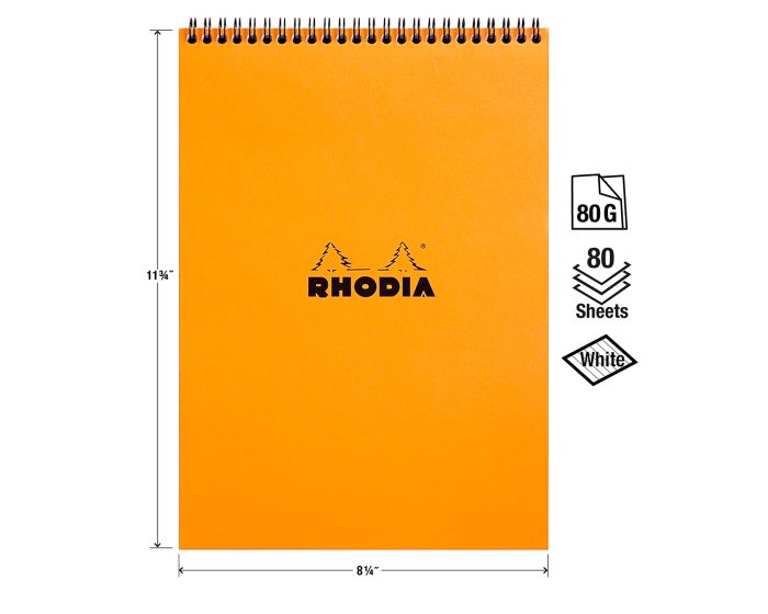 Rhodia Classic-Orange Wirebound Notepad - Lined - 8 1/4 x 11 3/4"